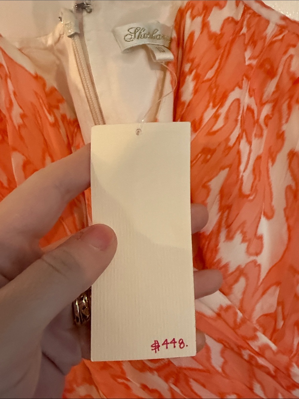 Shoshanna Orange and White Floral Print Maxi Dress size 10 halter nwt v neck - Picture 4 of 7